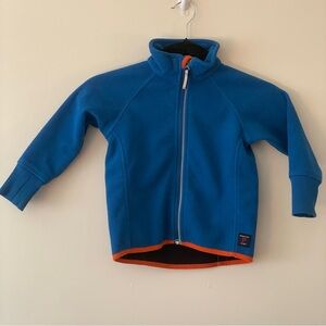 Polarn O Pyret Eco Fleece Jacket zip up teal blue layering size 1.5-2 windproof